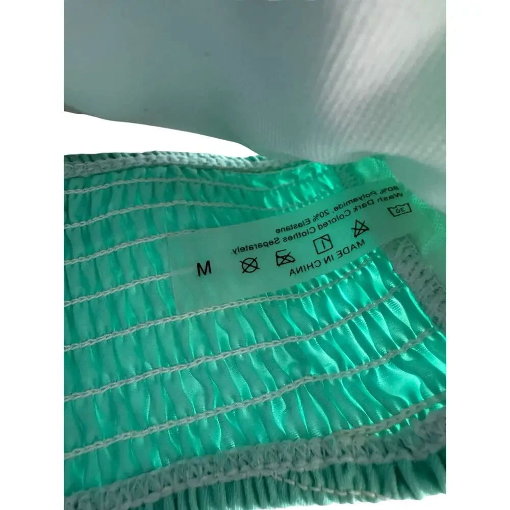 SHEIN Mint Green Smocked Bandeau Bikini Set Size Medium High Cut Ruched Swim